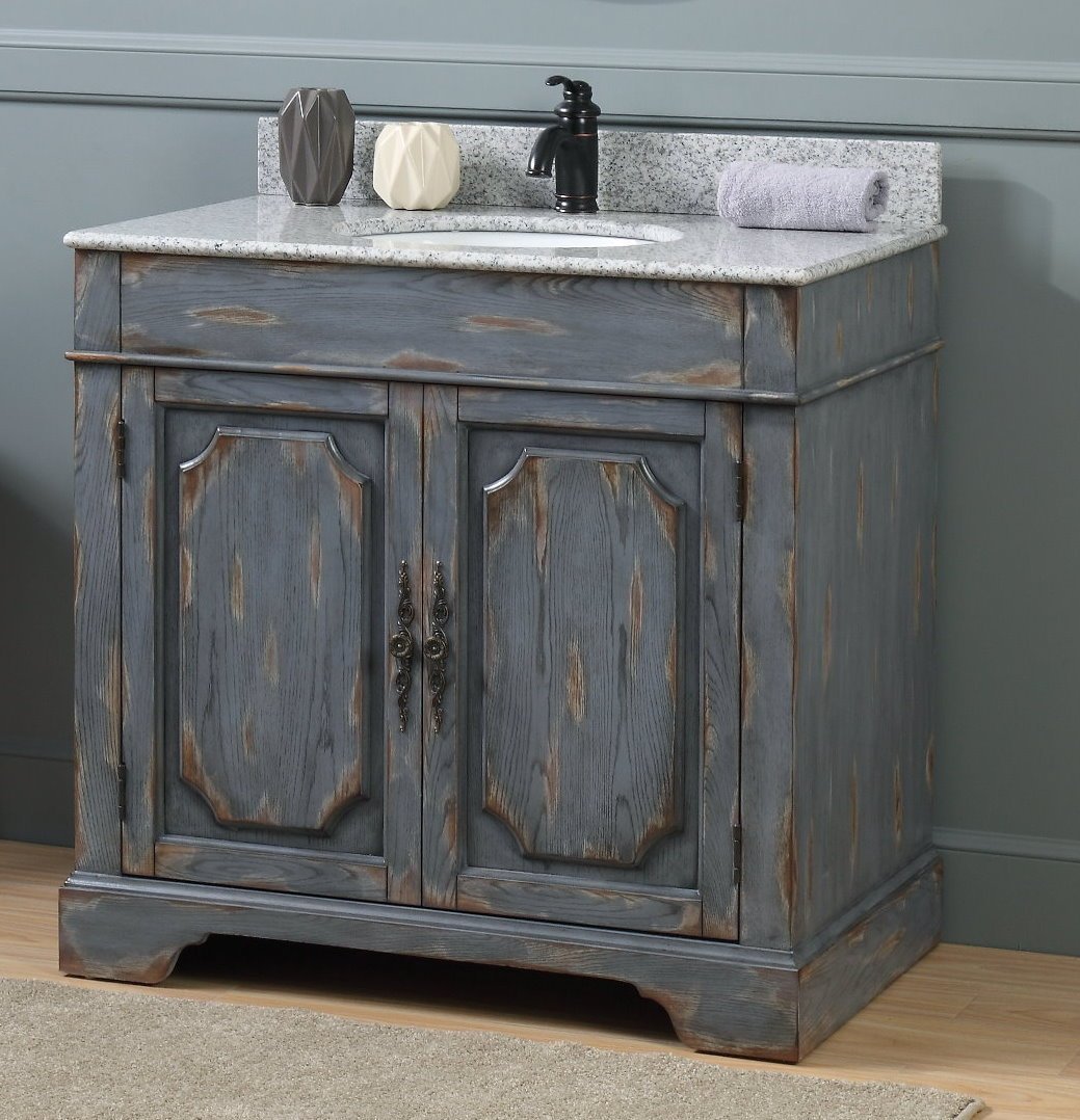 Chans Furniture RX-2217-WT 36" Benton Collection Litchfield Rustic Distressed Boho Gray Bathroom Vanity