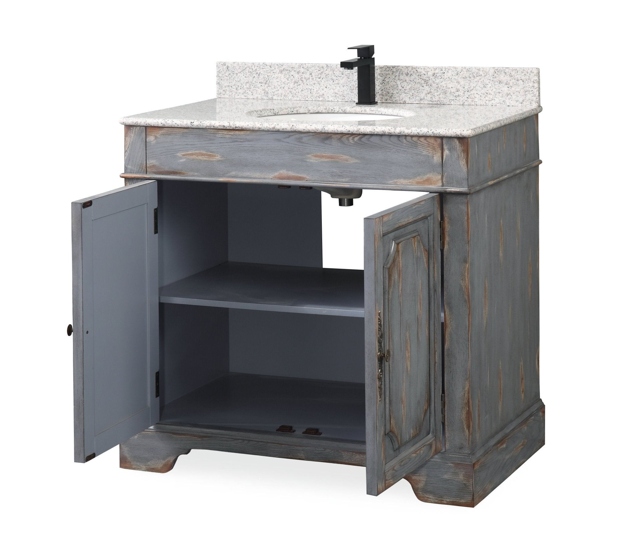 Chans Furniture RX-2217-WT 36" Benton Collection Litchfield Rustic Distressed Boho Gray Bathroom Vanity