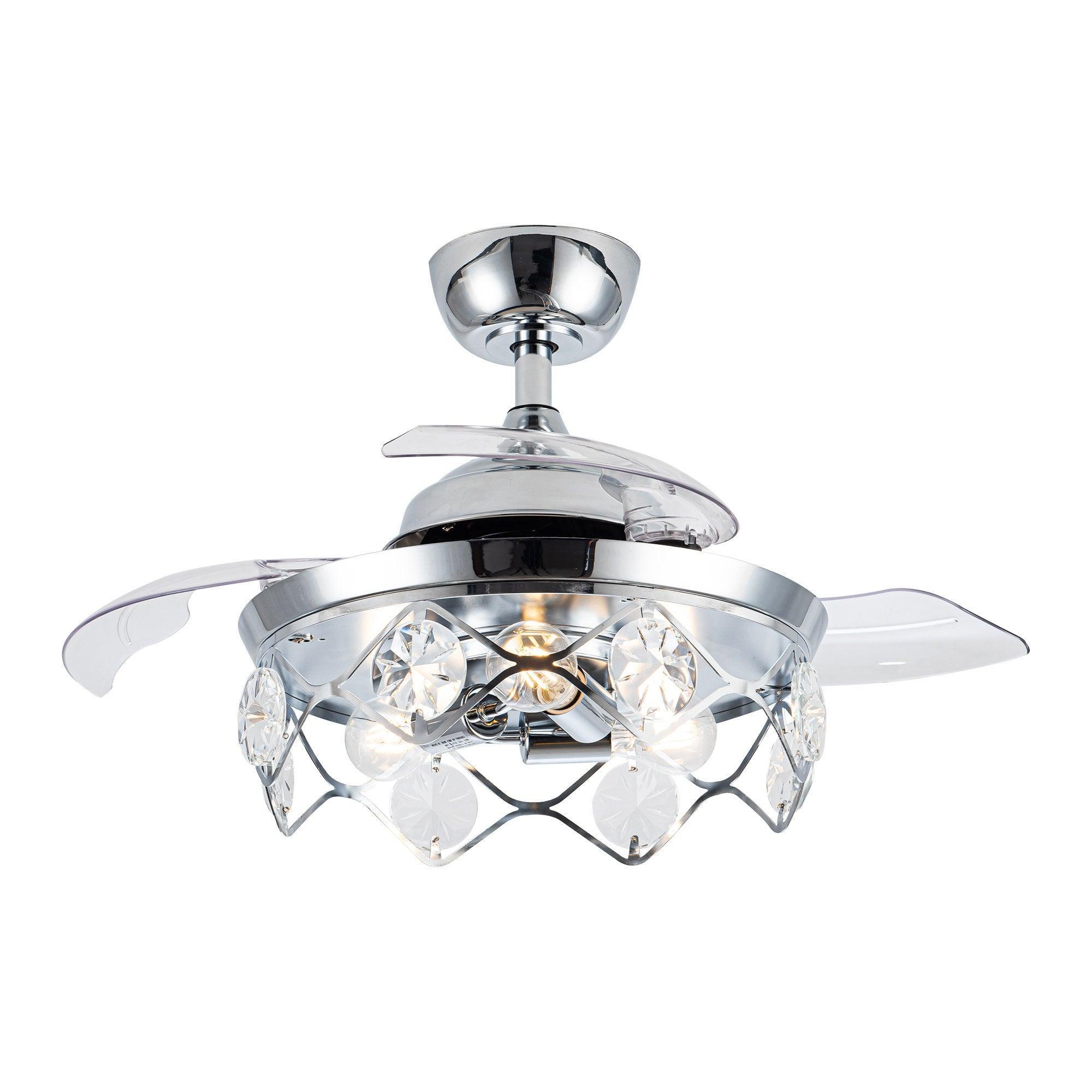 36" Broxburne Modern Chrome Downrod Mount Crystal Ceiling Fan with Lighting and Remote Control