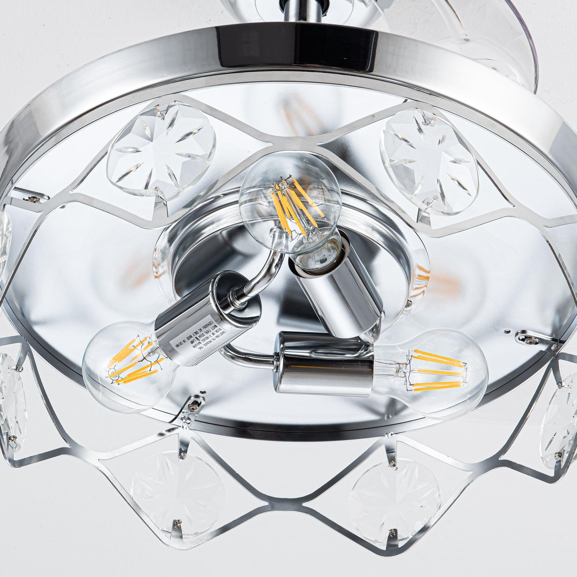 36" Broxburne Modern Chrome Downrod Mount Crystal Ceiling Fan with Lighting and Remote Control