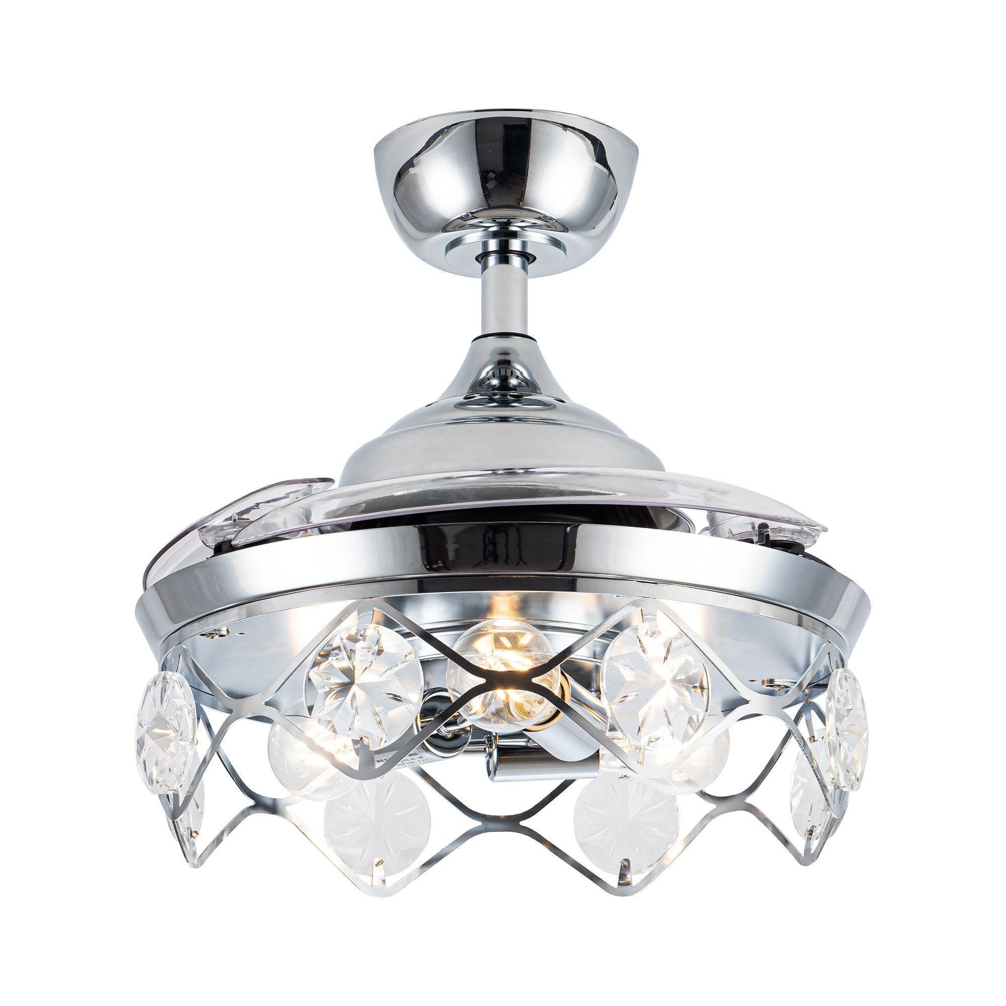36" Broxburne Modern Chrome Downrod Mount Crystal Ceiling Fan with Lighting and Remote Control