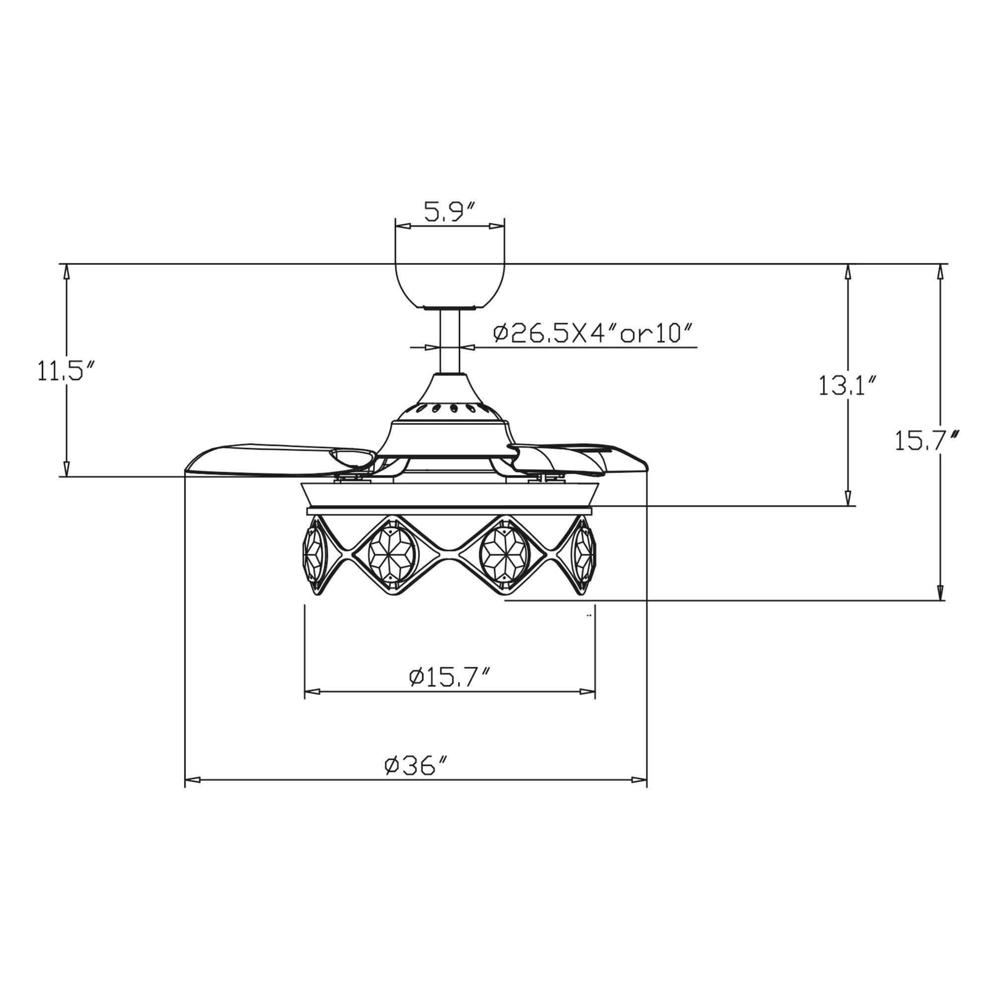 36" Broxburne Modern Chrome Downrod Mount Crystal Ceiling Fan with Lighting and Remote Control