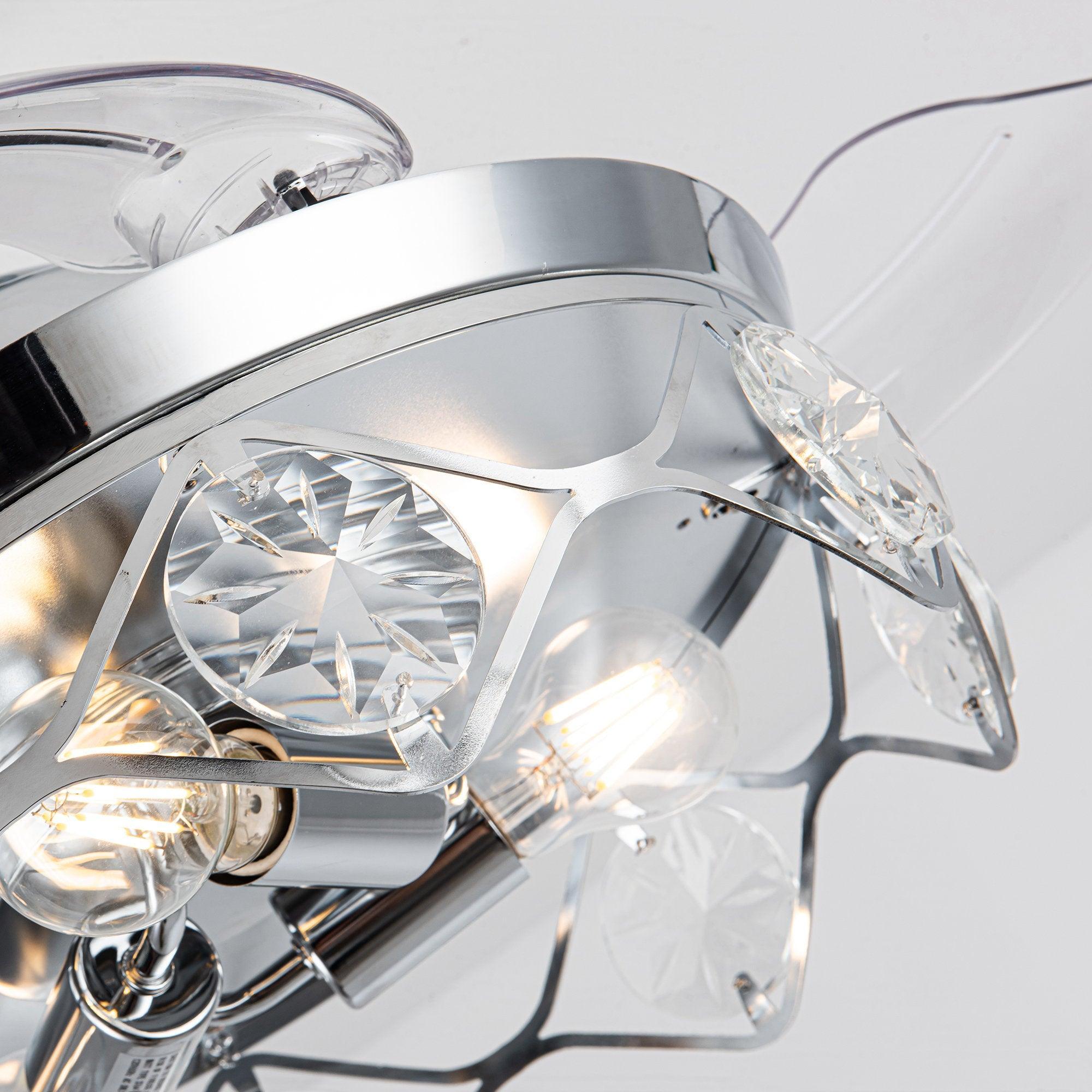 36" Broxburne Modern Chrome Downrod Mount Crystal Ceiling Fan with Lighting and Remote Control