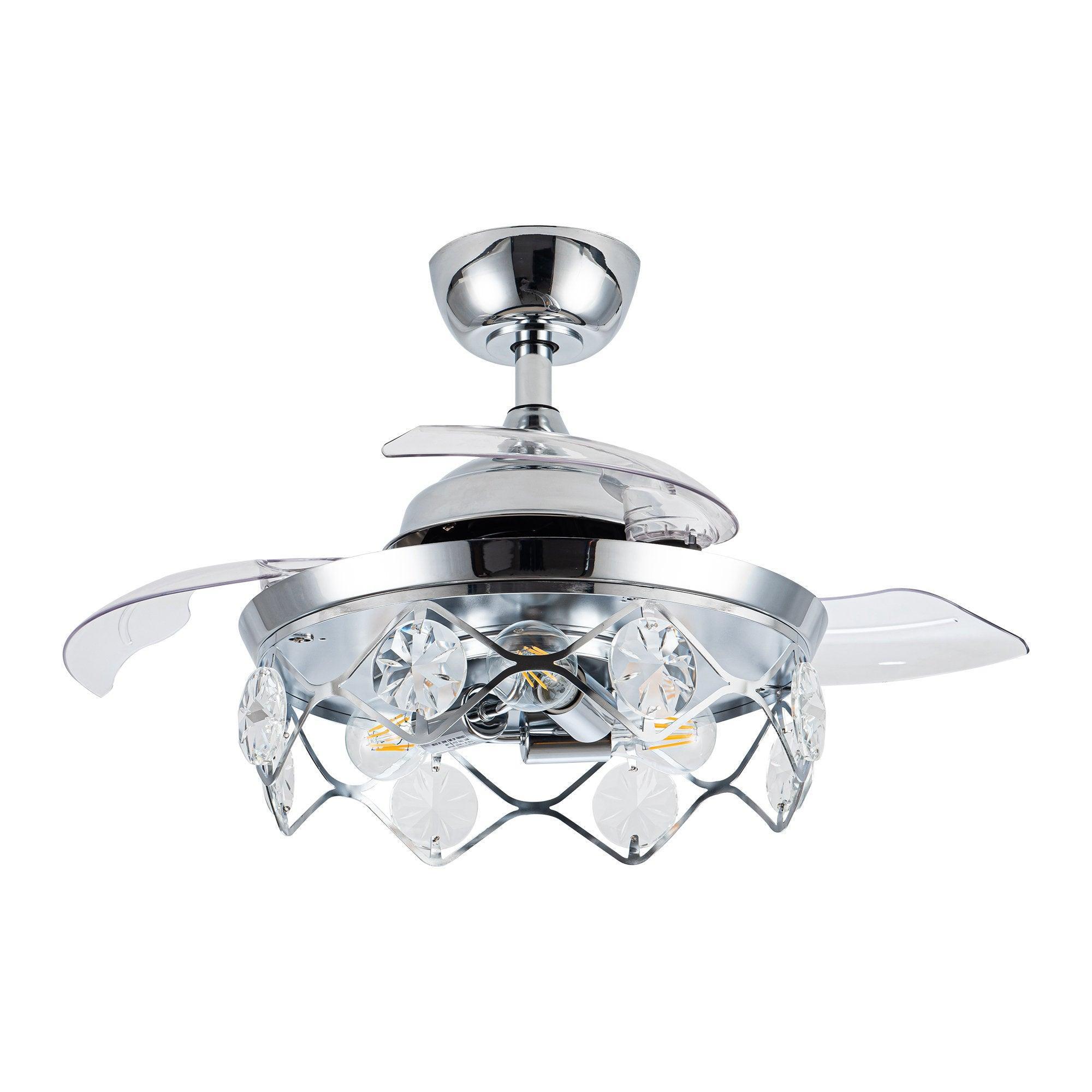 36" Broxburne Modern Chrome Downrod Mount Crystal Ceiling Fan with Lighting and Remote Control