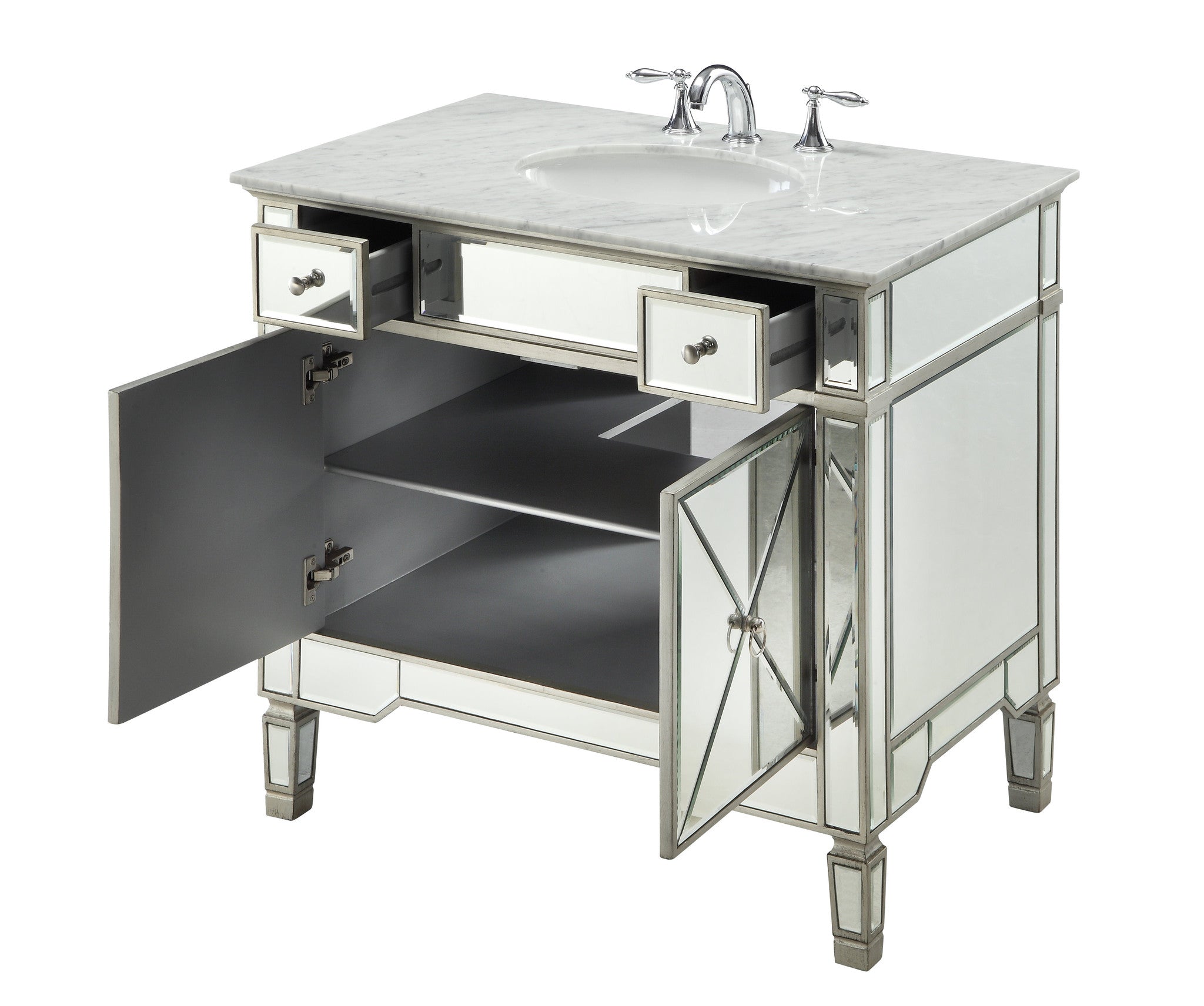 Chans Furniture YR-023RA-36 36" Carrara marble Mirror reflection Ashlyn Bathroom Sink Vanity
