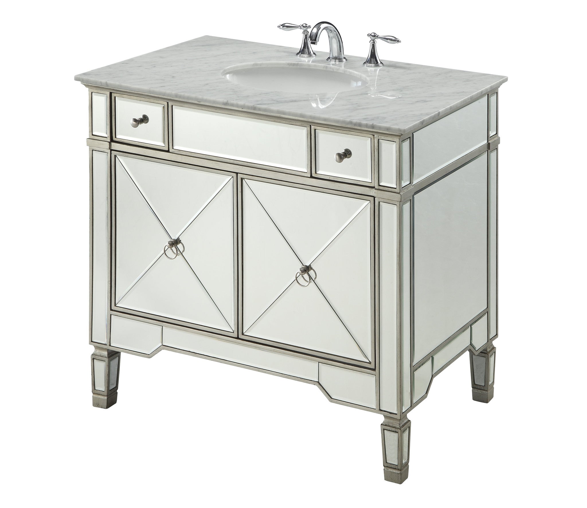 Chans Furniture YR-023RA-36 36" Carrara marble Mirror reflection Ashlyn Bathroom Sink Vanity