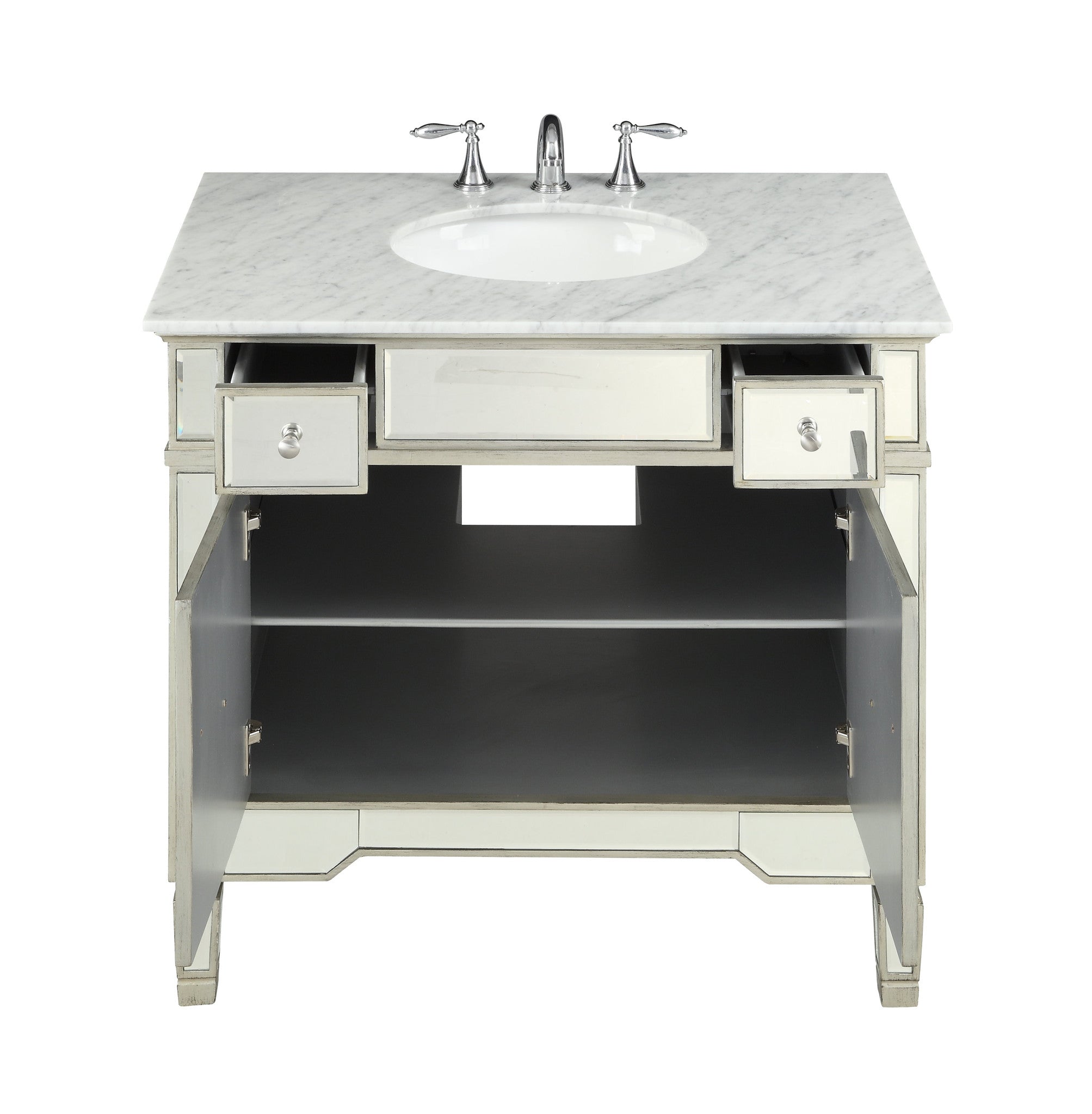 Chans Furniture YR-023RA-36 36" Carrara marble Mirror reflection Ashlyn Bathroom Sink Vanity