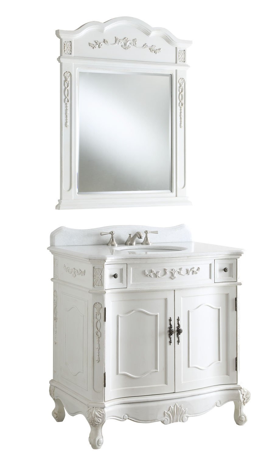 Chans Furniture BC-3905W-AW-36 36 Inch Classic Style Antique White Fairmont Bathroom Sink Vanity