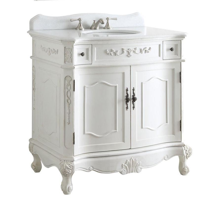 Chans Furniture BC-3905W-AW-36 36 Inch Classic Style Antique White Fairmont Bathroom Sink Vanity