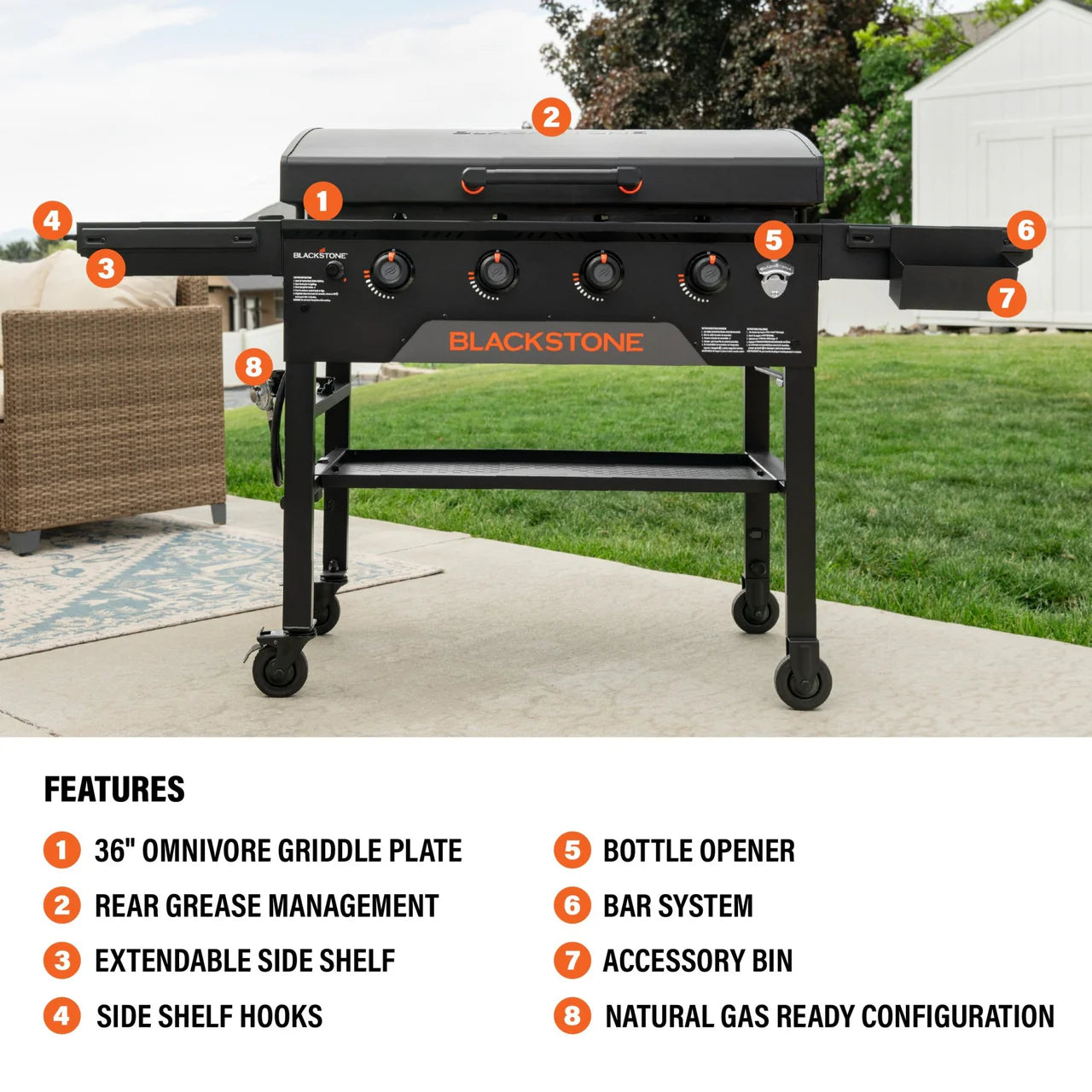 Blackstone 36″ Griddle with Hood – Natural Gas – 2322NG