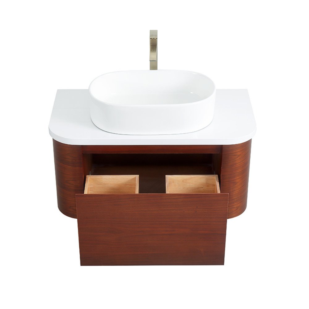 Chans Furniture GD-33635WD 36 inch Cherry Brown Wall Mount Vessel Sink Style Velo Bathroom Sink Vanity