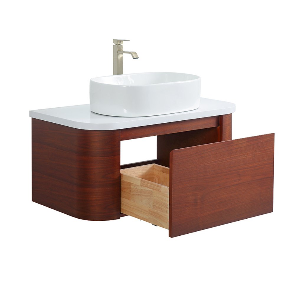 Chans Furniture GD-33635WD 36 inch Cherry Brown Wall Mount Vessel Sink Style Velo Bathroom Sink Vanity