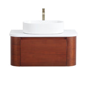 Chans Furniture GD-33635WD 36 inch Cherry Brown Wall Mount Vessel Sink Style Velo Bathroom Sink Vanity