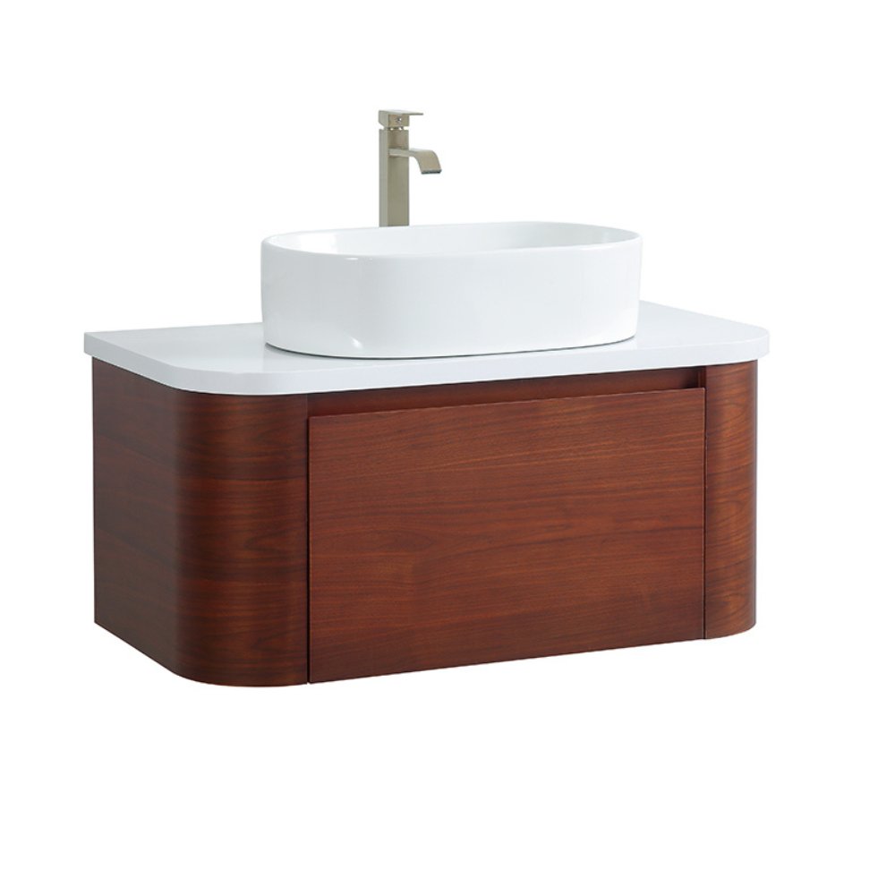 Chans Furniture GD-33635WD 36 inch Cherry Brown Wall Mount Vessel Sink Style Velo Bathroom Sink Vanity