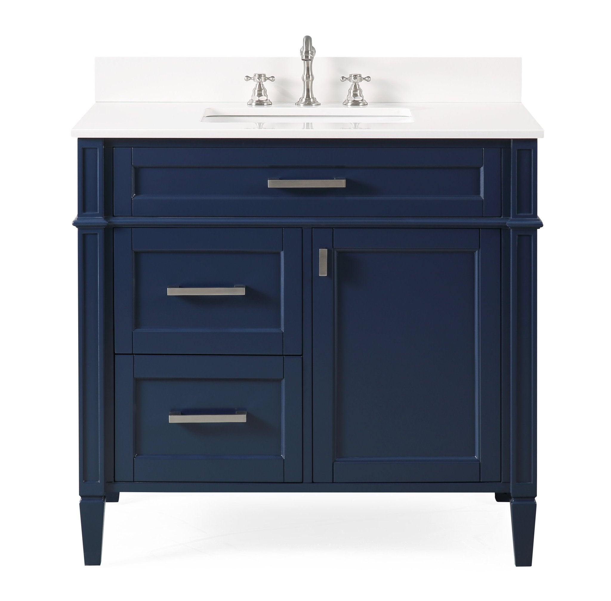 Chans Furniture QT-1808-V36NB 36 Inch Durand Modern Navy Blue Bathroom Sink Vanity with Stone Counter Top