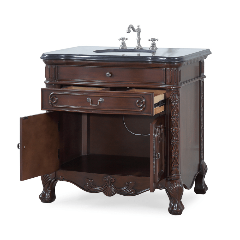 Chans Furniture S01GT36 36 Inch Mahogany Wood Classic Style Madison Black Granite Countertop Bathroom Sink Vanity