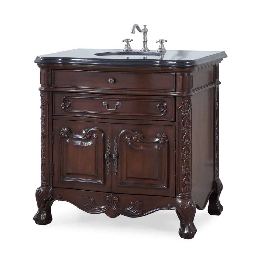 Chans Furniture S01GT36 36 Inch Mahogany Wood Classic Style Madison Black Granite Countertop Bathroom Sink Vanity