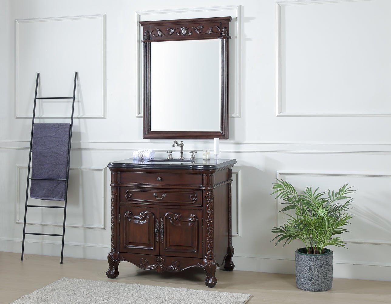 Chans Furniture S01GT36 36 Inch Mahogany Wood Classic Style Madison Black Granite Countertop Bathroom Sink Vanity
