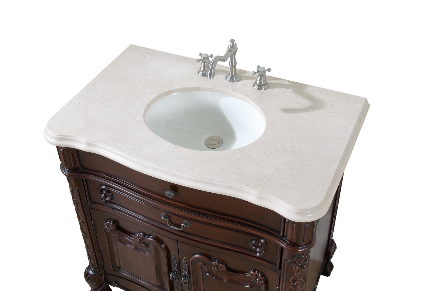 Chans Furniture S01M36 36 Inch Mahogany Wood Classic Style Madison Cream Marble Countertop Bathroom Sink Vanity