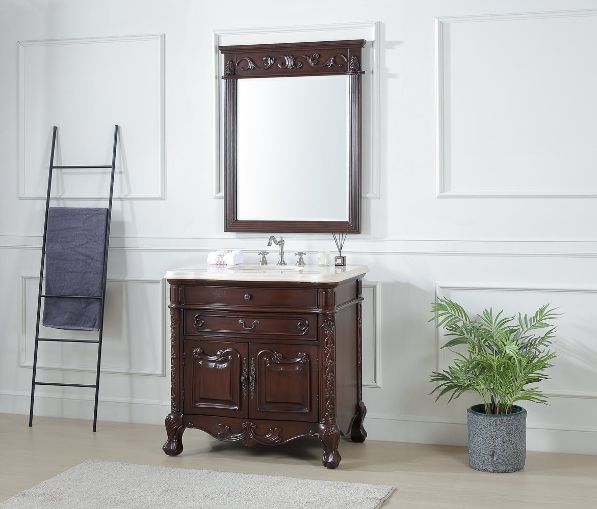 Chans Furniture S01M36 36 Inch Mahogany Wood Classic Style Madison Cream Marble Countertop Bathroom Sink Vanity