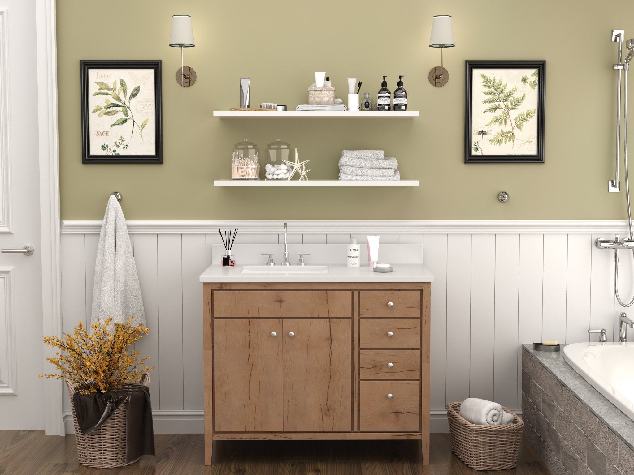 Chans Furniture 9838WD-36 36 inch Modern Style Beatrice Bathroom Sink Vanity in Wood Finish