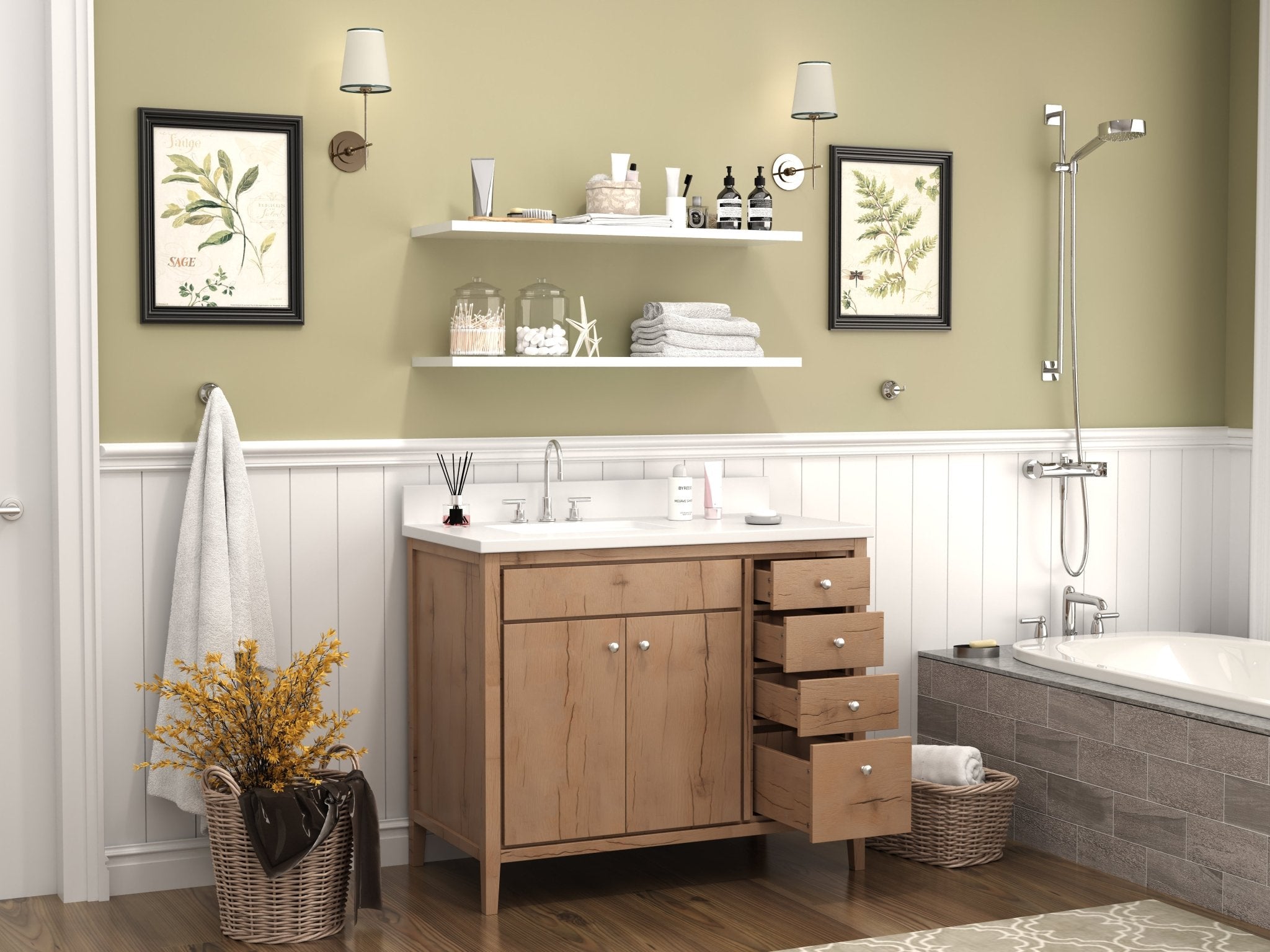 Chans Furniture 9838WD-36 36 inch Modern Style Beatrice Bathroom Sink Vanity in Wood Finish