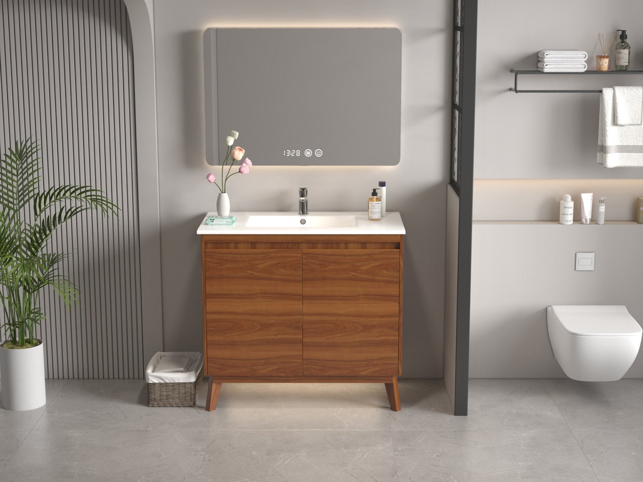 Chans Furniture GD-408WD 36 inch Modern Style Cherry Brown Zaren Bathroom Sink Vanity