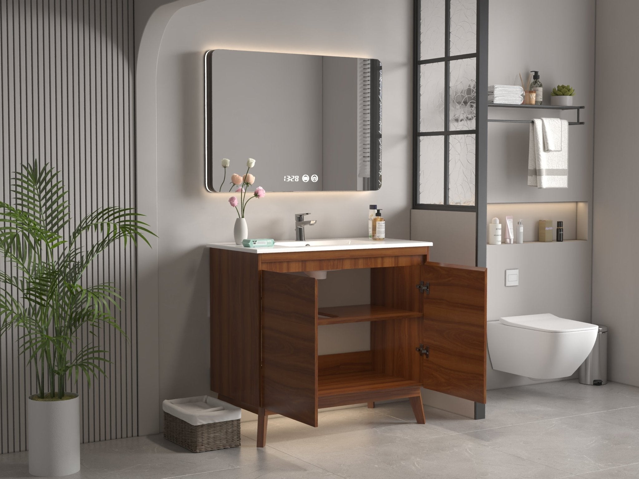 Chans Furniture GD-408WD 36 inch Modern Style Cherry Brown Zaren Bathroom Sink Vanity