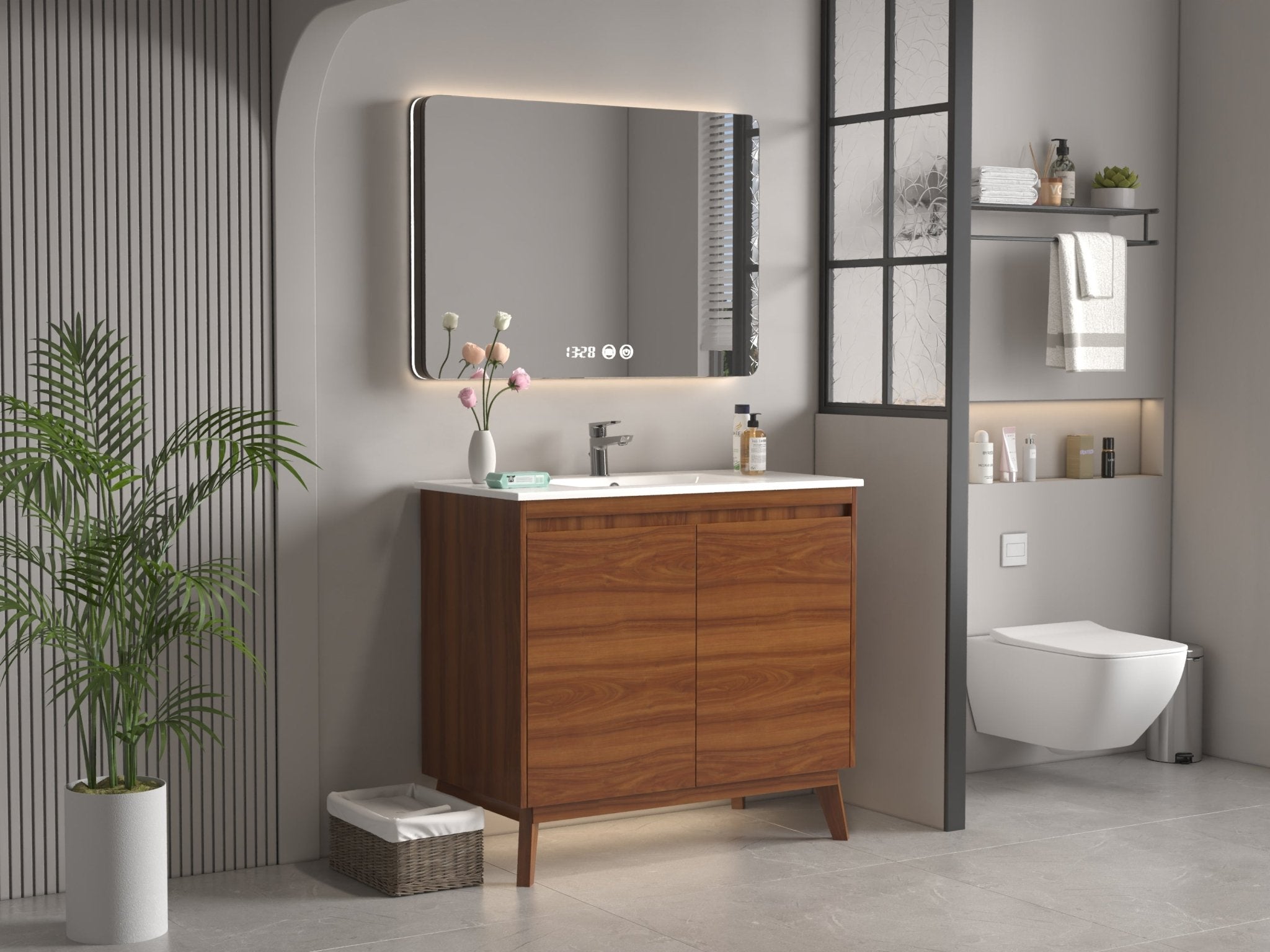 Chans Furniture GD-408WD 36 inch Modern Style Cherry Brown Zaren Bathroom Sink Vanity