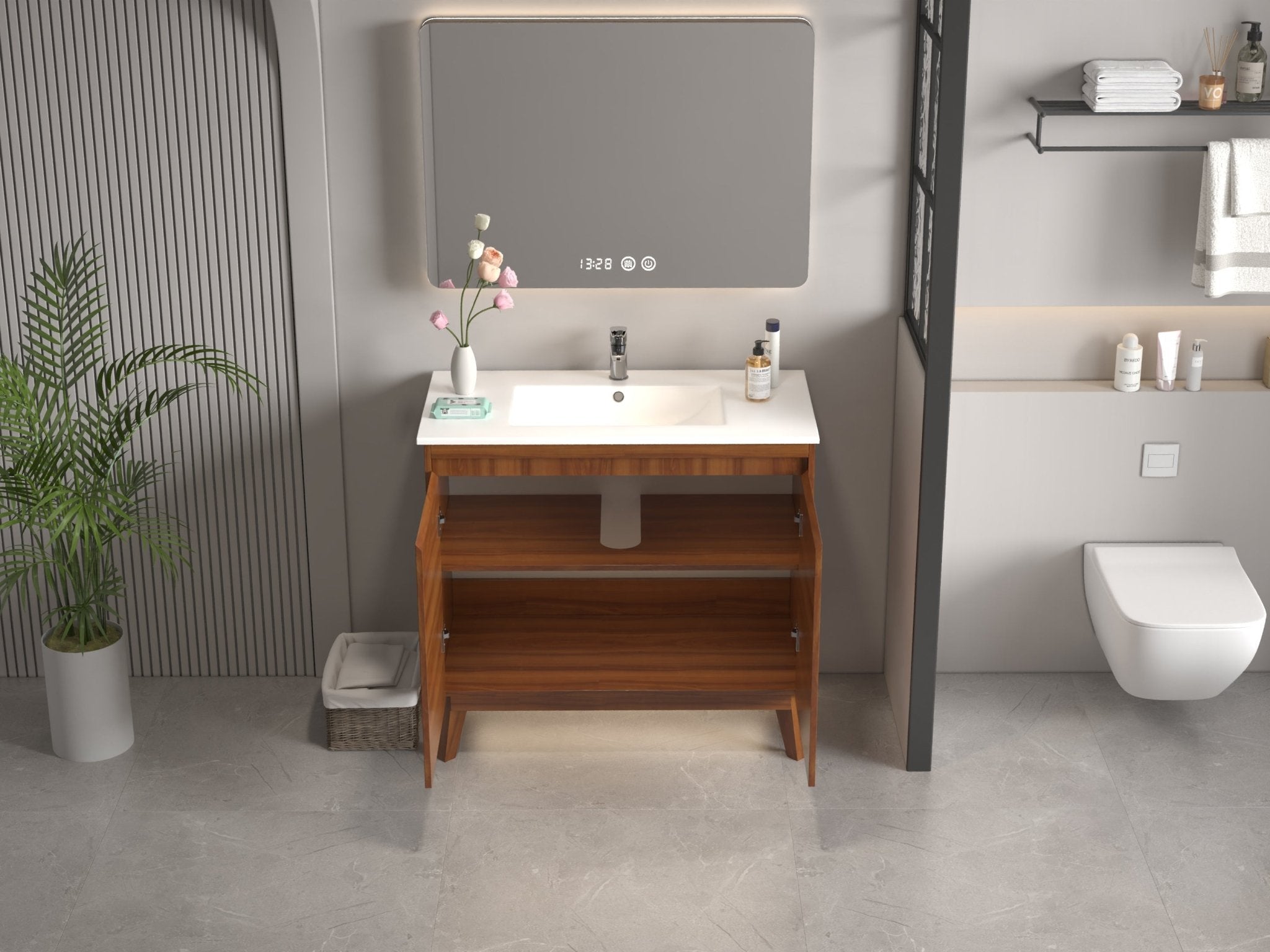 Chans Furniture GD-408WD 36 inch Modern Style Cherry Brown Zaren Bathroom Sink Vanity