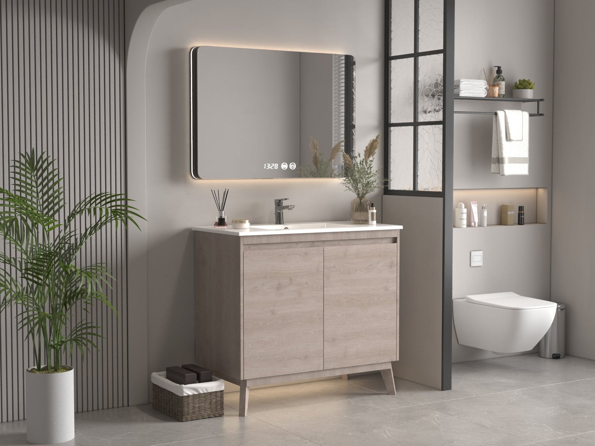 Chans Furniture GD-409WD 36 inch Modern Style Oak Wood Finish Zaren Bathroom Sink Vanity