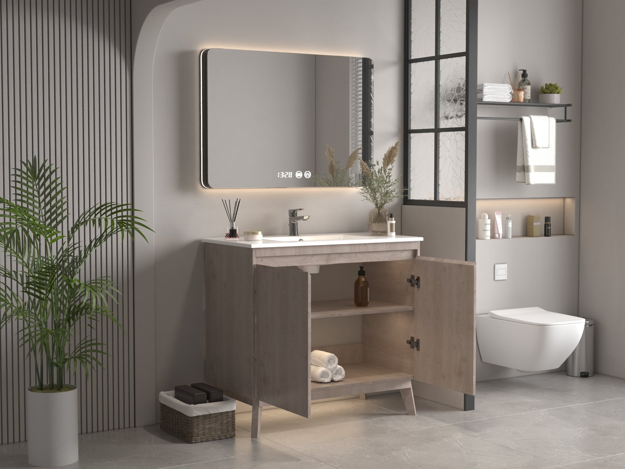 Chans Furniture GD-409WD 36 inch Modern Style Oak Wood Finish Zaren Bathroom Sink Vanity