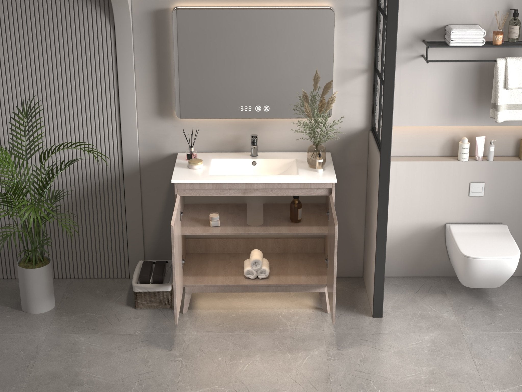 Chans Furniture GD-409WD 36 inch Modern Style Oak Wood Finish Zaren Bathroom Sink Vanity
