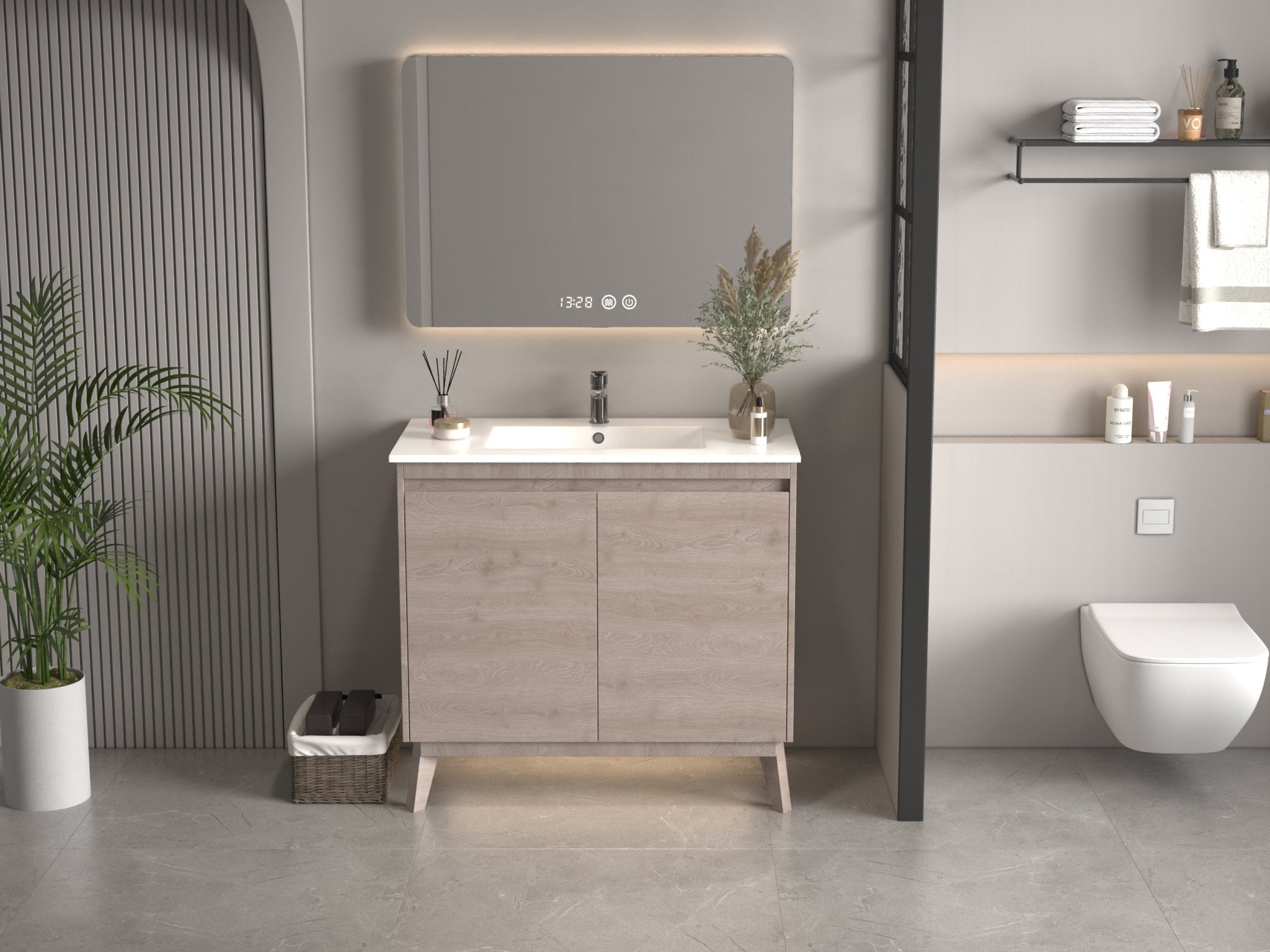 Chans Furniture GD-409WD 36 inch Modern Style Oak Wood Finish Zaren Bathroom Sink Vanity