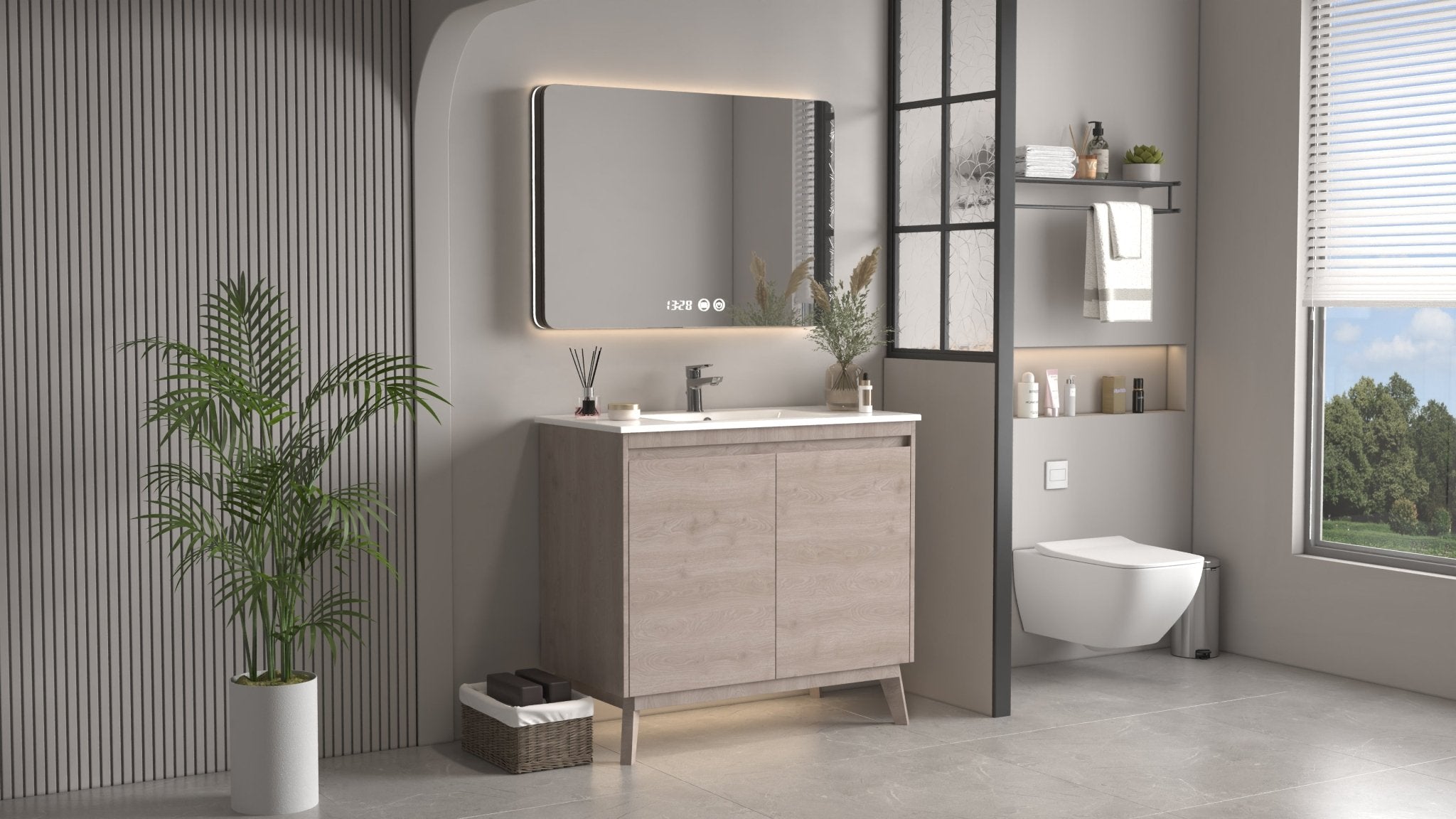 Chans Furniture GD-409WD 36 inch Modern Style Oak Wood Finish Zaren Bathroom Sink Vanity
