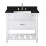 Chans Furniture 7036-WT36-GT 36 Inch Kendia White Farmhouse Sink Style Bathroom Vanity