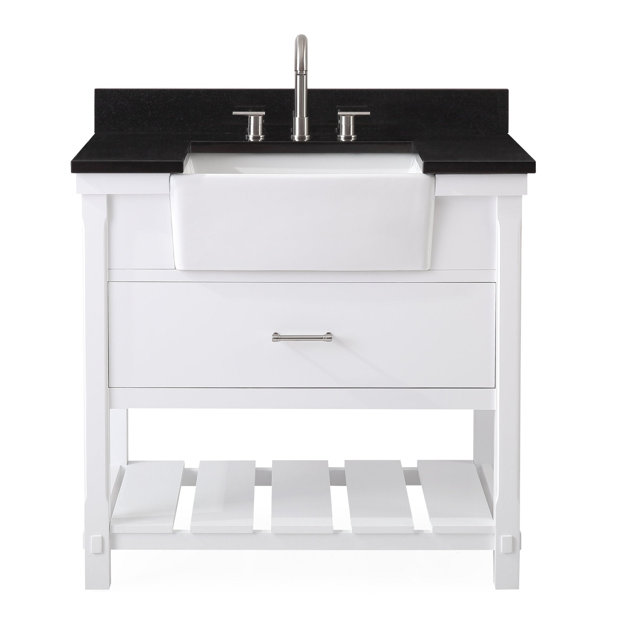 Chans Furniture 7036-WT36-GT 36 Inch Kendia White Farmhouse Sink Style Bathroom Vanity