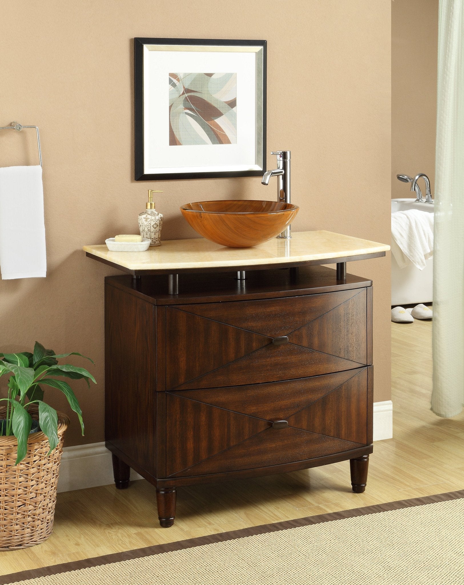 Chans Furniture Q136-1 36"  Onyx counter top Verdana Vessel Sink Bathroom Vanity