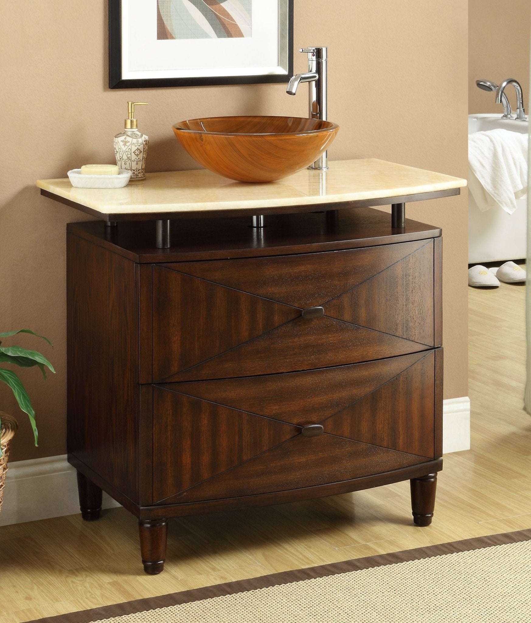 Chans Furniture Q136-1 36"  Onyx counter top Verdana Vessel Sink Bathroom Vanity
