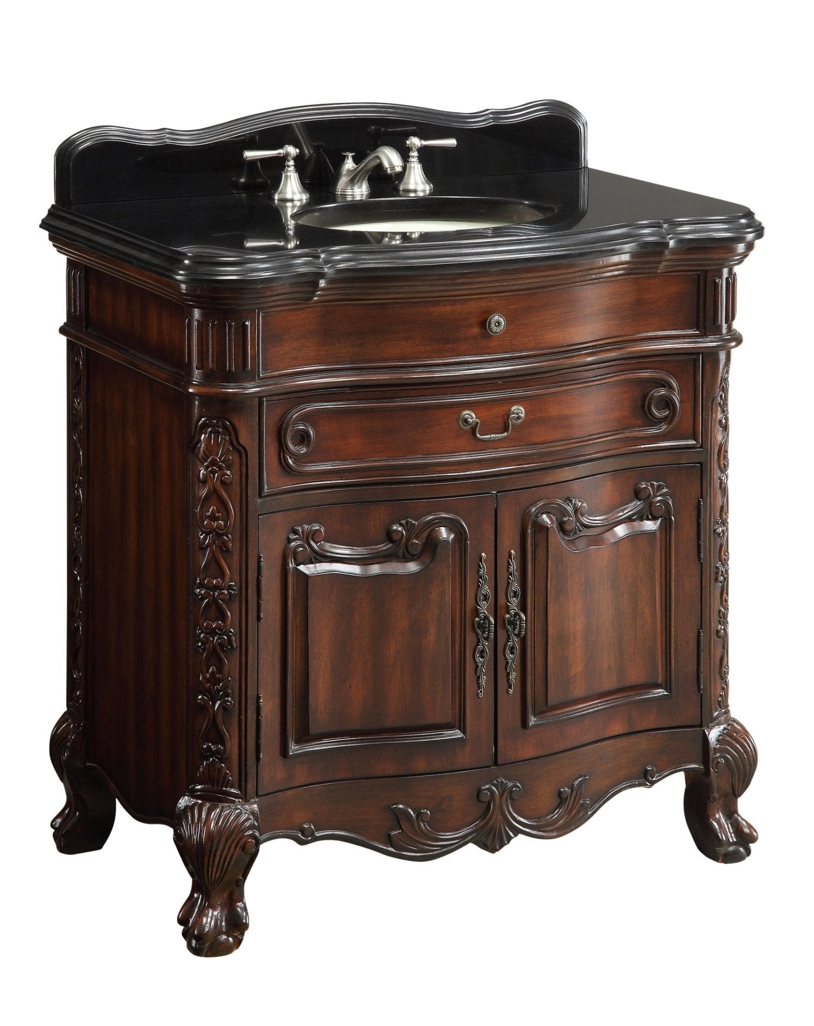 Chans Furniture S01GT36 36 Inch Mahogany Wood Classic Style Madison Black Granite Countertop Bathroom Sink Vanity
