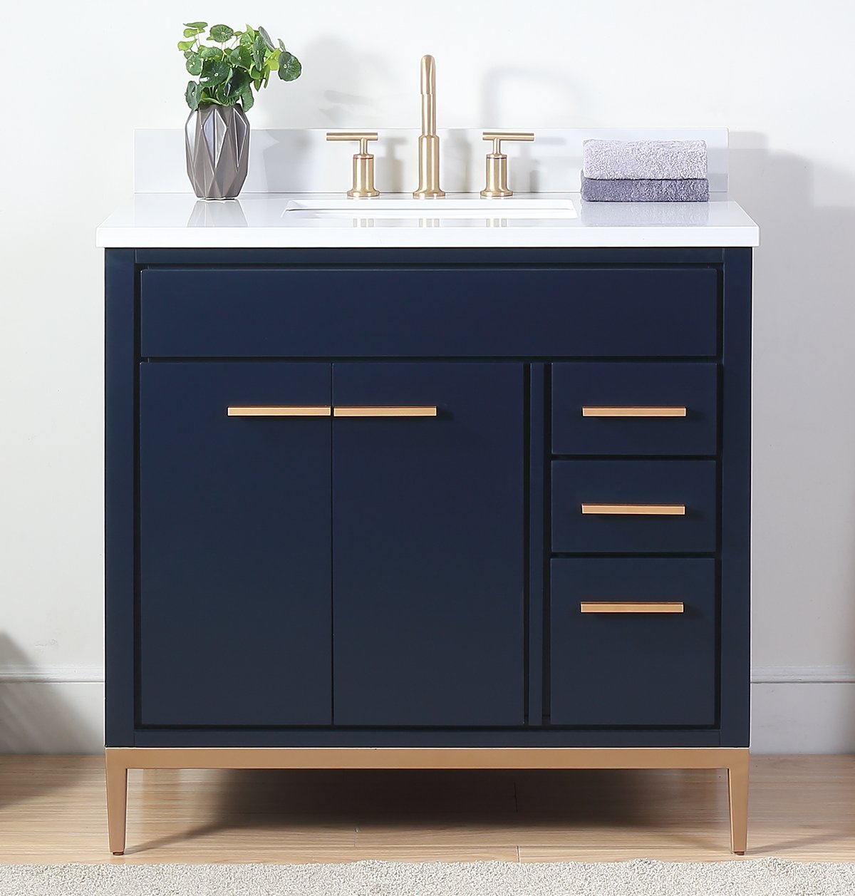 Chans Furniture TB-9888NB-V36 36"  Tennant Brand Beatrice Navy Blue Modern Bathroom Sink Vanity
