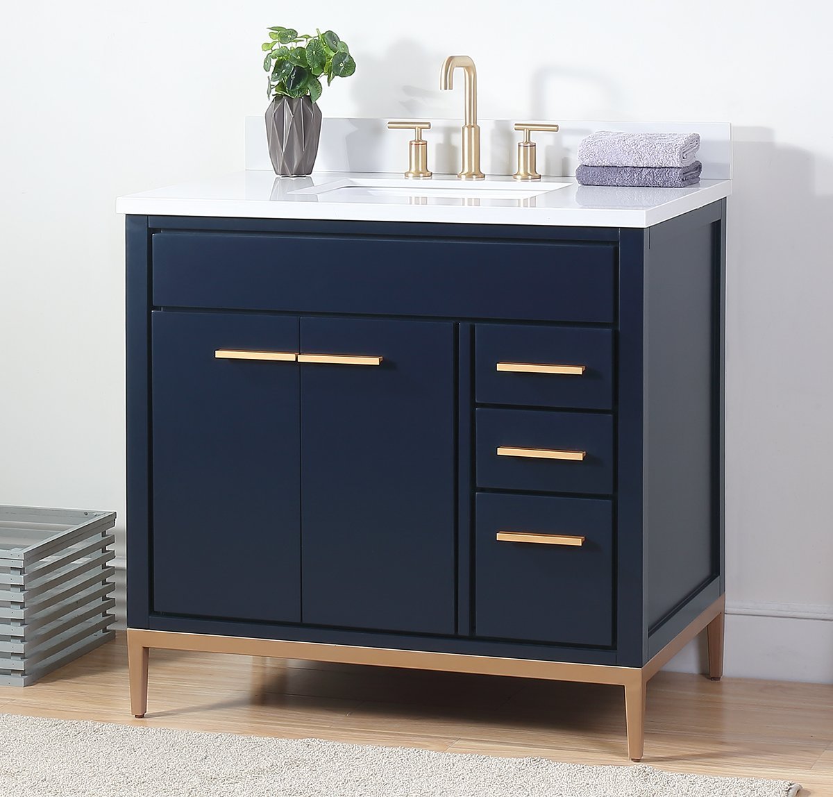 Chans Furniture TB-9888NB-V36 36"  Tennant Brand Beatrice Navy Blue Modern Bathroom Sink Vanity