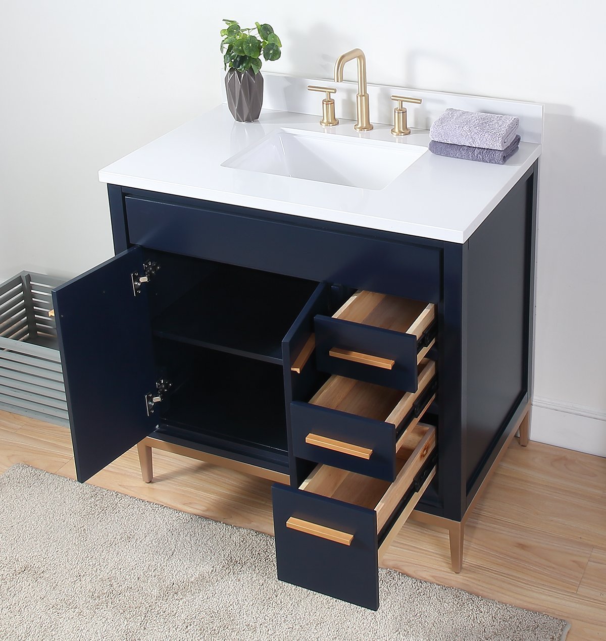 Chans Furniture TB-9888NB-V36 36"  Tennant Brand Beatrice Navy Blue Modern Bathroom Sink Vanity
