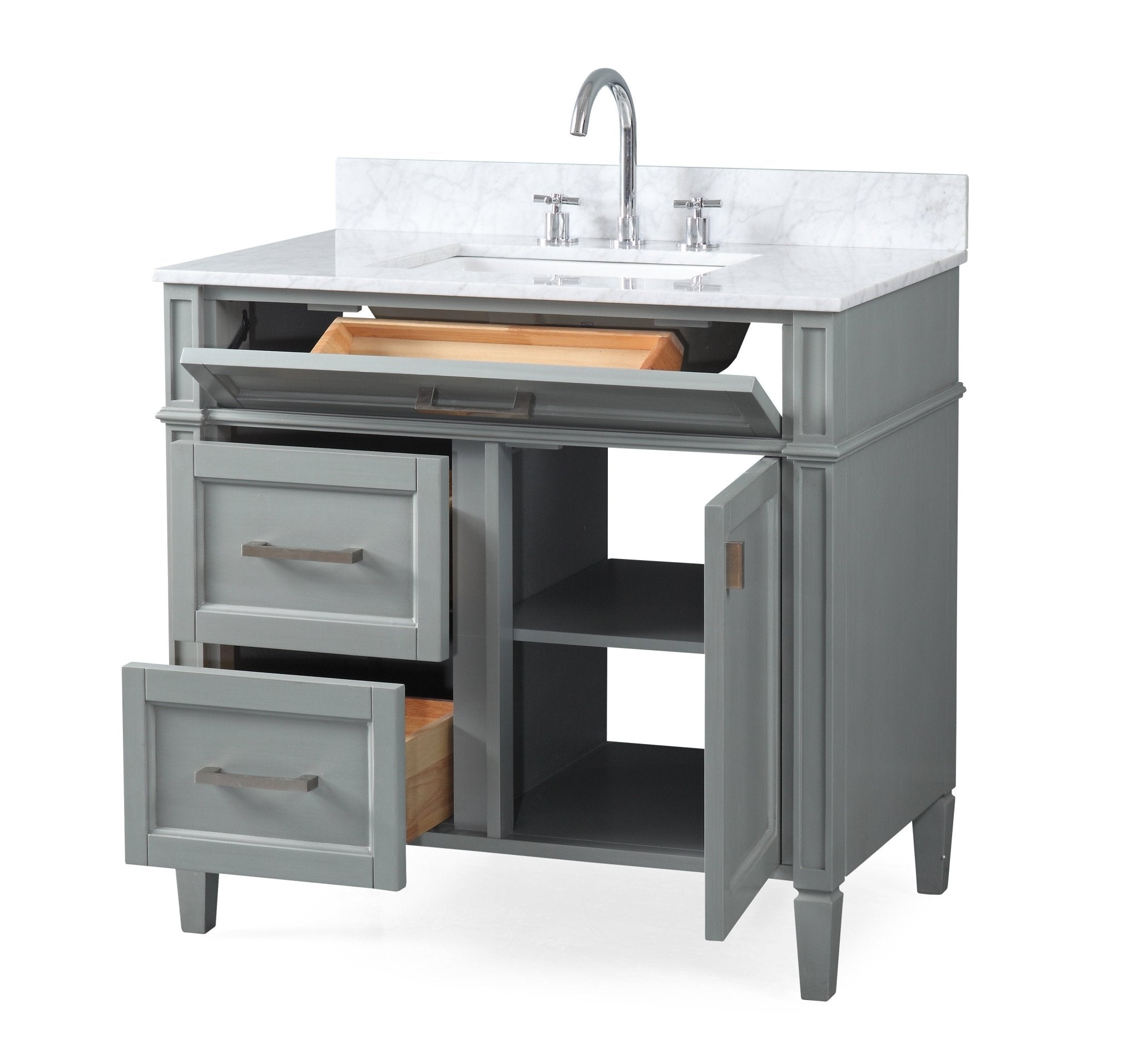 Chans Furniture QT-1808-V36CK 36 Inch Durand Modern Gray Bathroom Sink Vanity with Stone Counter Top
