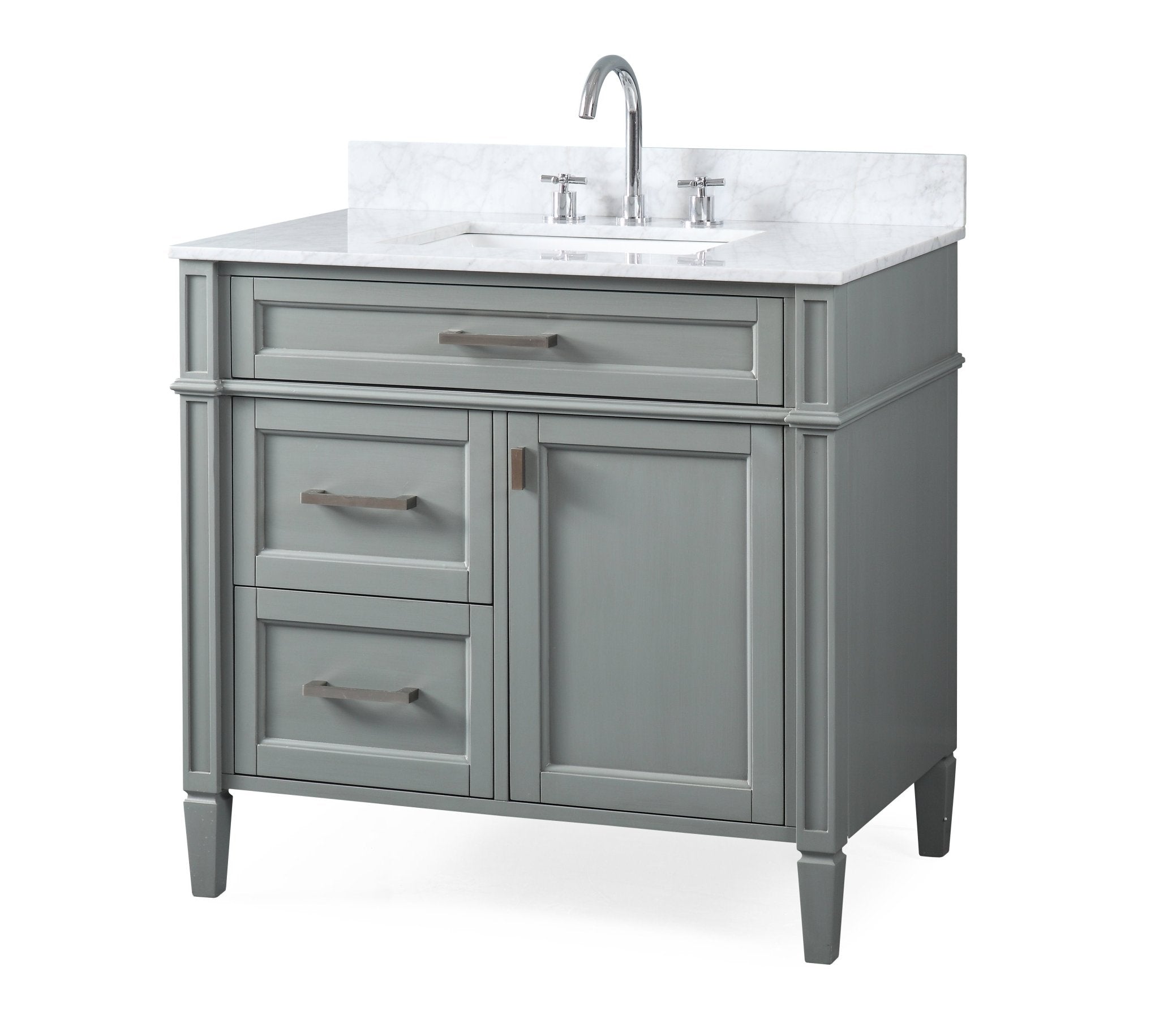 Chans Furniture QT-1808-V36CK 36 Inch Durand Modern Gray Bathroom Sink Vanity with Stone Counter Top