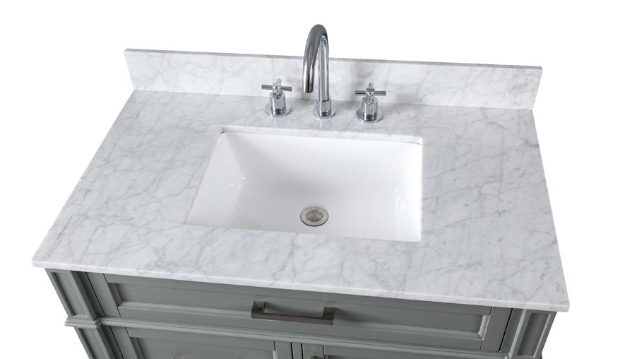 Chans Furniture QT-1808-V36CK 36 Inch Durand Modern Gray Bathroom Sink Vanity with Stone Counter Top