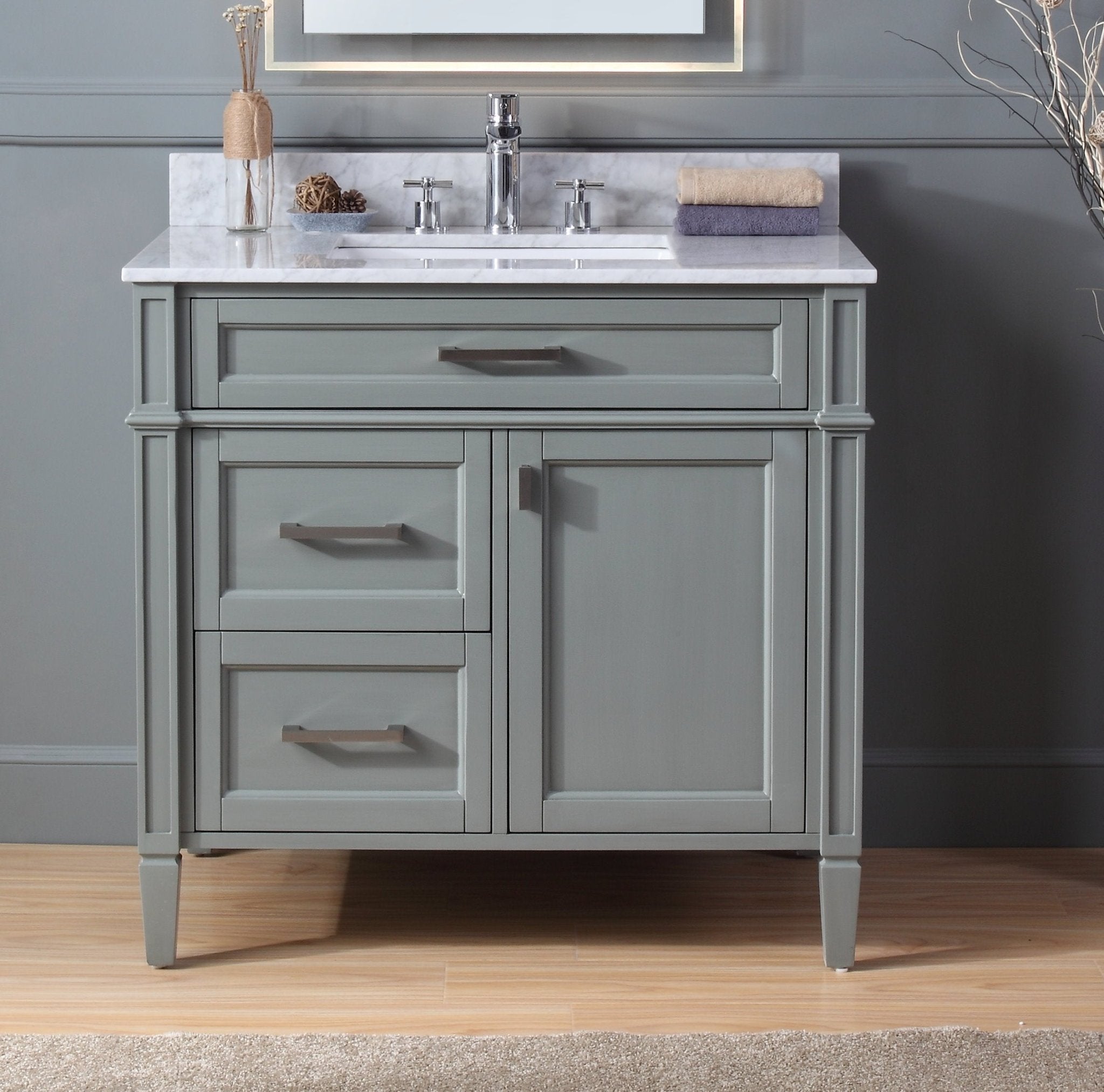 Chans Furniture QT-1808-V36CK 36 Inch Durand Modern Gray Bathroom Sink Vanity with Stone Counter Top