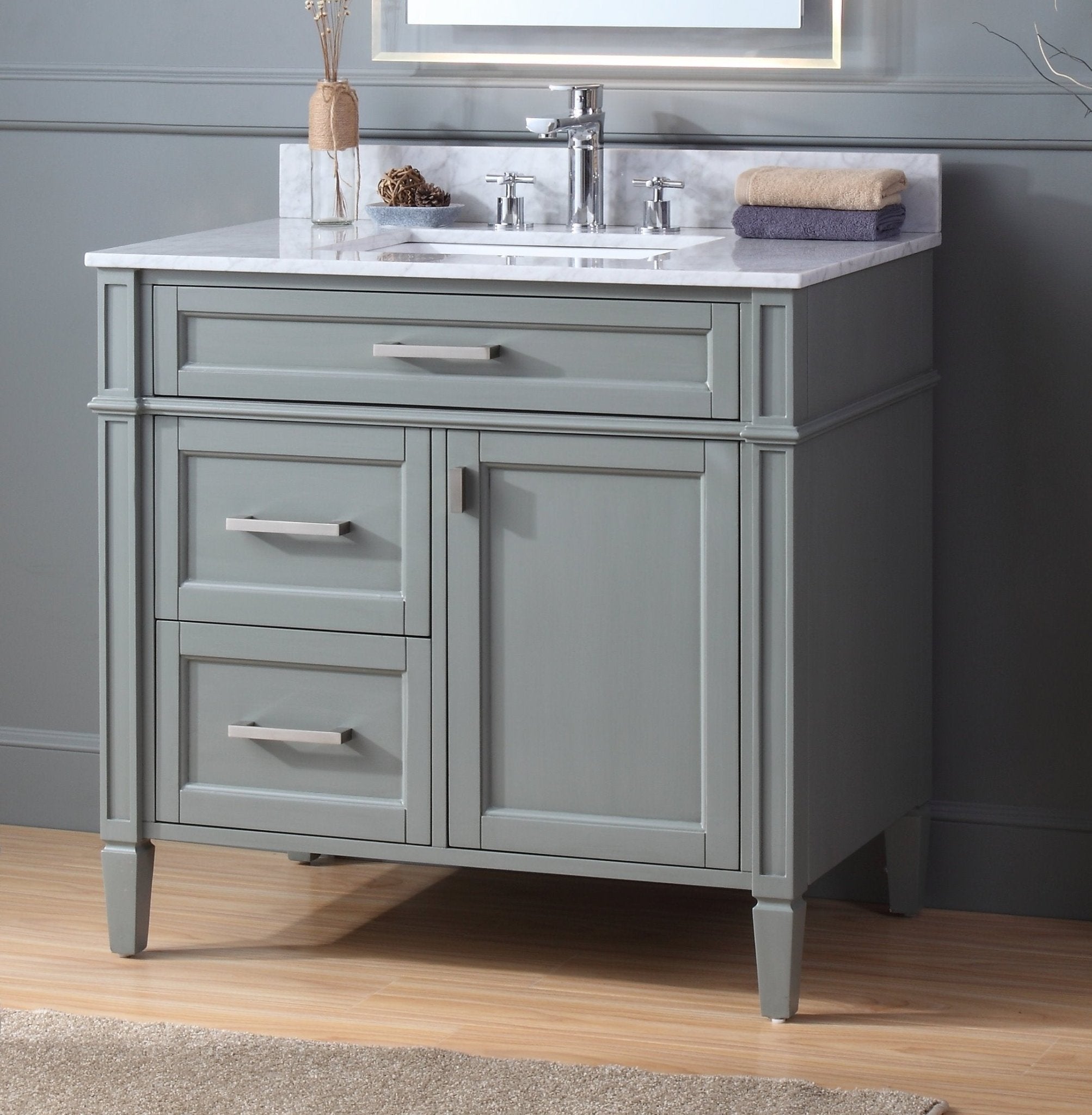 Chans Furniture QT-1808-V36CK 36 Inch Durand Modern Gray Bathroom Sink Vanity with Stone Counter Top