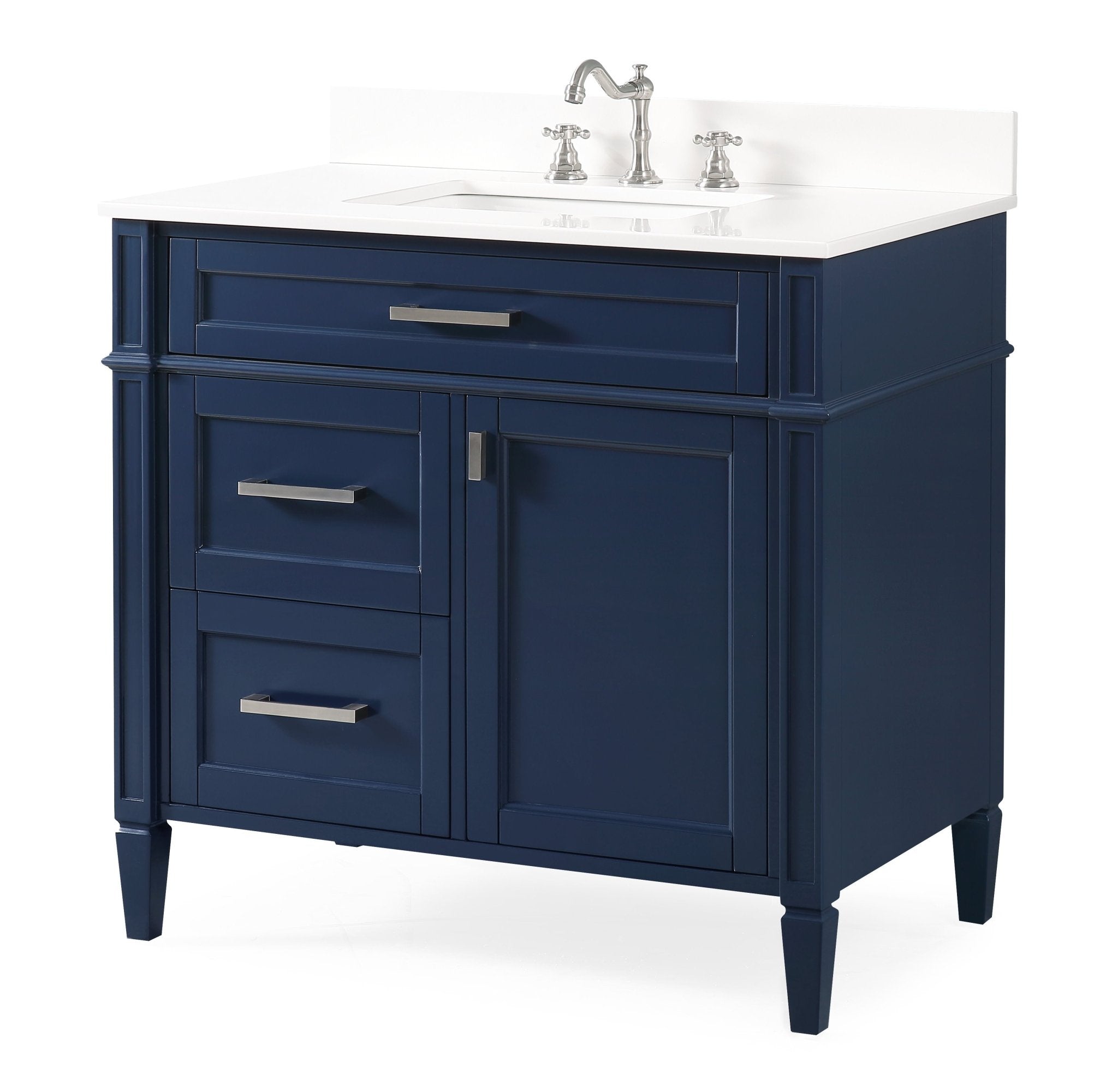 Chans Furniture QT-1808-V36NB 36 Inch Durand Modern Navy Blue Bathroom Sink Vanity with Stone Counter Top