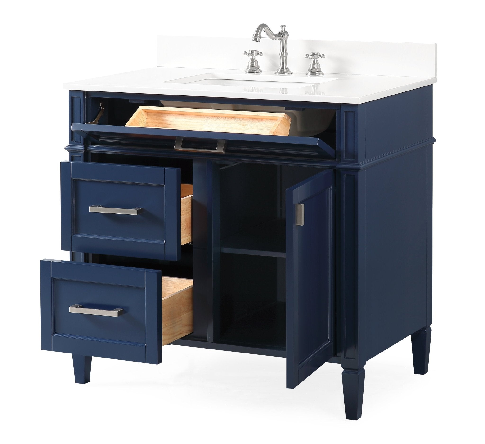 Chans Furniture QT-1808-V36NB 36 Inch Durand Modern Navy Blue Bathroom Sink Vanity with Stone Counter Top